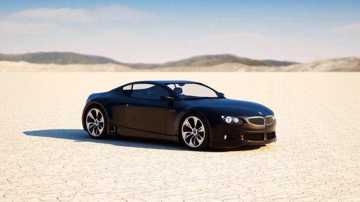 Black BMW M Zero in a desert landscape