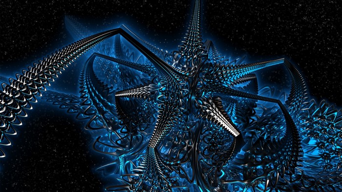 Abstract blue and black metallic fractal structure