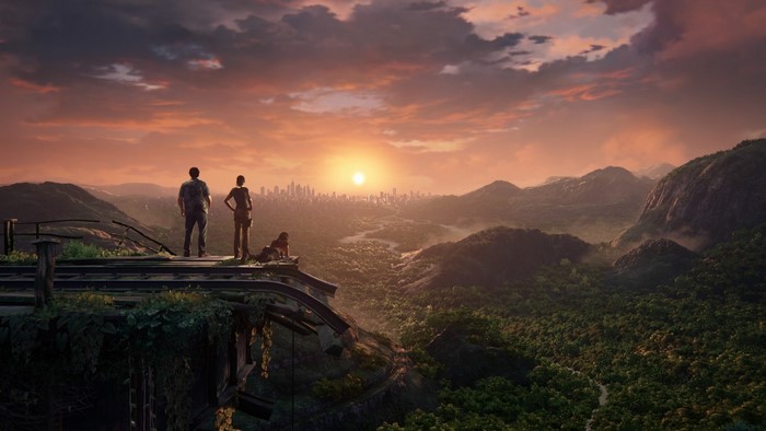 Uncharted: The Lost Legacy characters at sunset