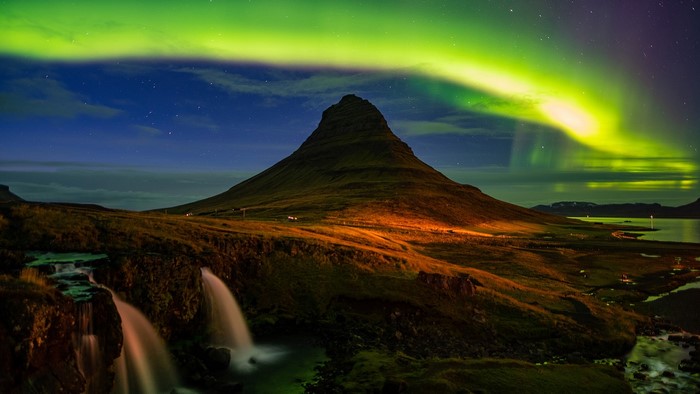 Kirkjufell Mountain and Aurora Borealis in Iceland