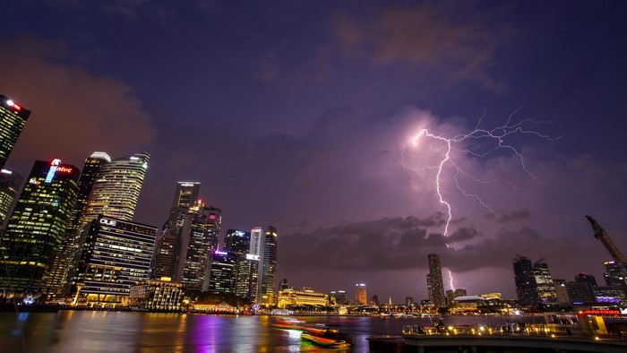 Singapore Skyline During a Lightning Storm
