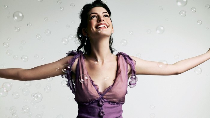 Anne Hathaway with bubbles
