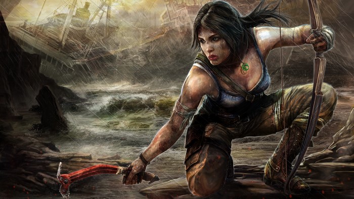 Lara Croft from Tomb Raider with bow and axe