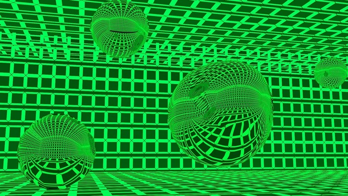 3D abstract green grid with spheres