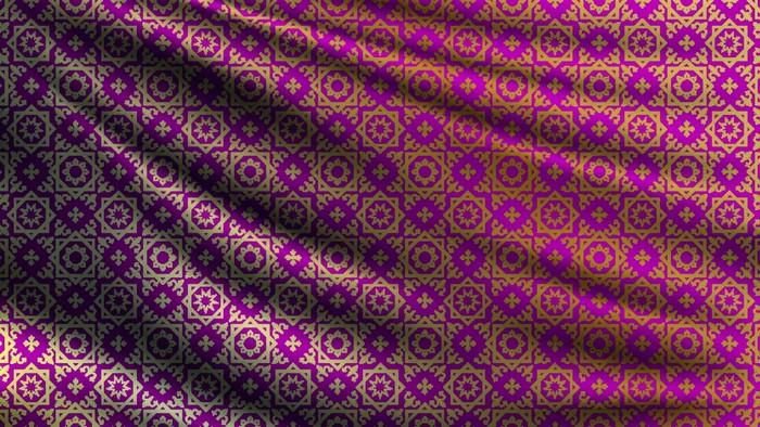 Purple and gold ornate fabric with shadows