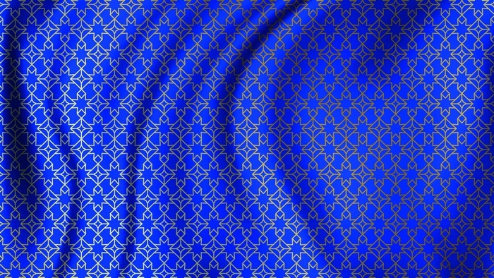 Blue fabric with gold geometric pattern