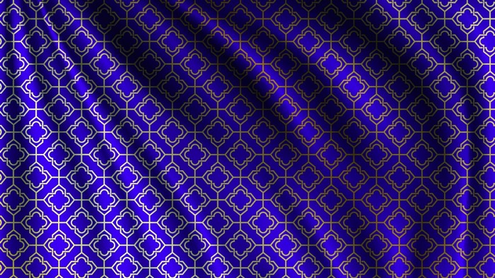Blue fabric with gold geometric pattern
