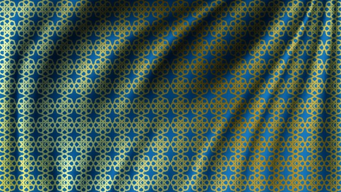 Blue and gold patterned cloth with shadows