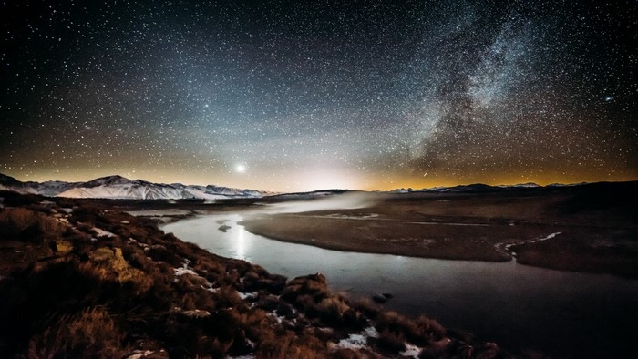 River and Mountains Under the Milky Way