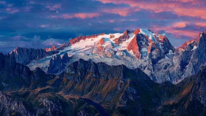 Marmolada Glacier at Sunset