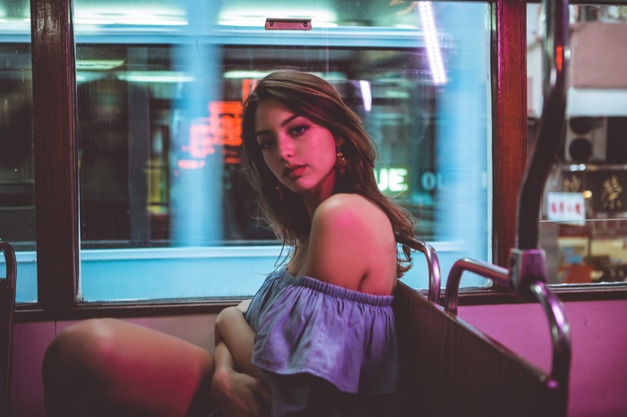 Celine Farach in a tram