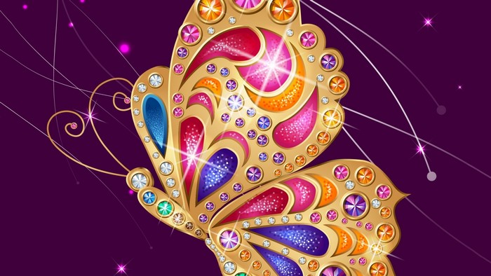 Jeweled Butterfly with Swirling Lines