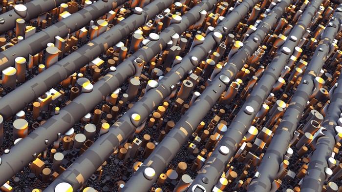 Abstract 3D render of pipes and cylinders
