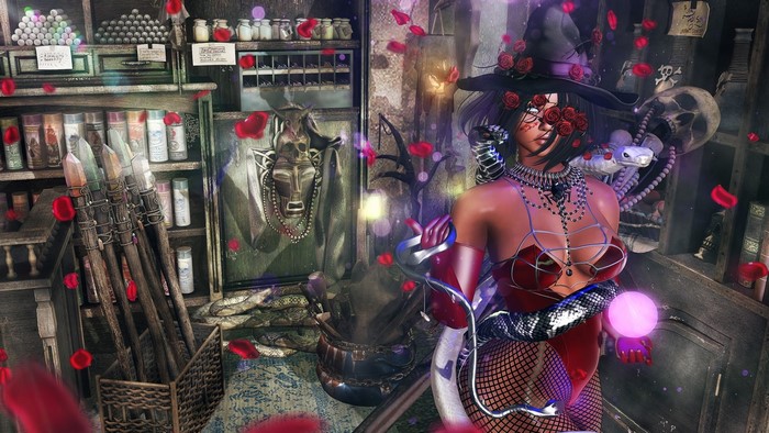 Fantasy witch with snake and crystal ball