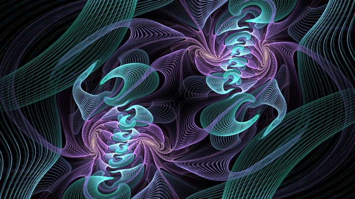 Abstract fractal art with purple and teal swirls