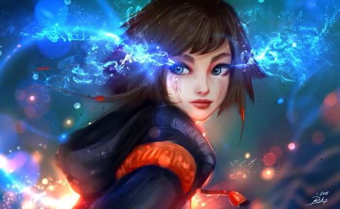 Fantasy girl with blue energy