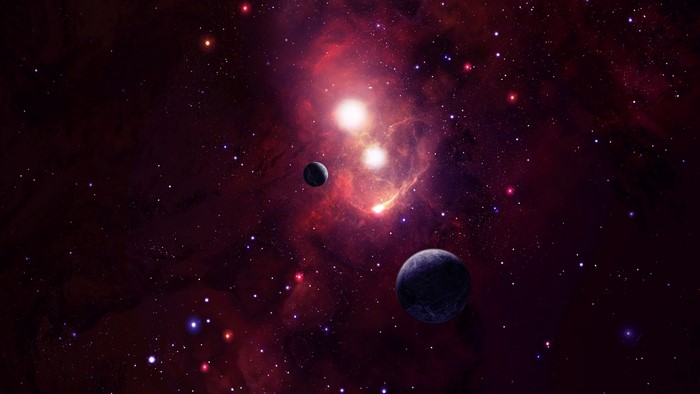 Cosmic Nebula with Planets and Stars