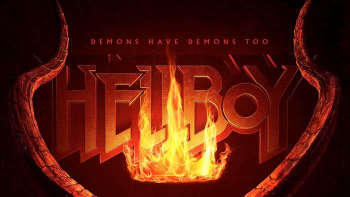 Hellboy 2019 movie title with flames