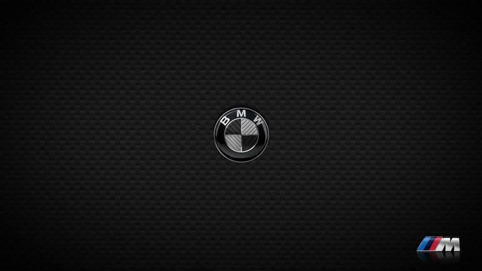 BMW logo and M emblem on carbon fiber