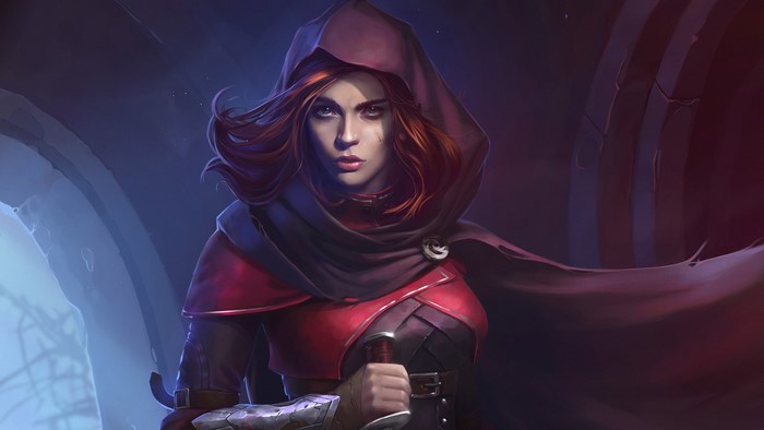 Assassin with red hood and sword