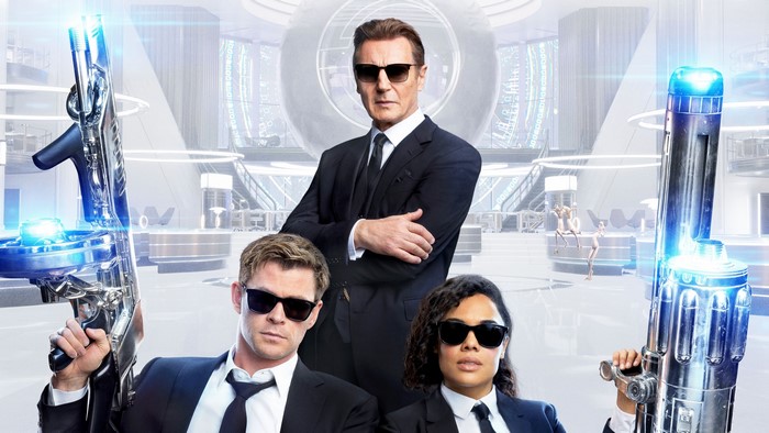Men in Black International with Liam Neeson, Chris Hemsworth, and Tessa Thompson