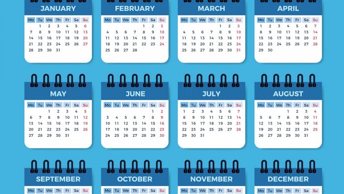 Calendar with months January to December