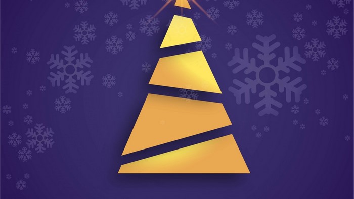 Abstract golden Christmas tree with snowflakes