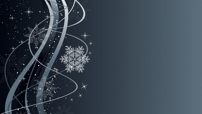 Winter snowflakes and ribbons on dark background