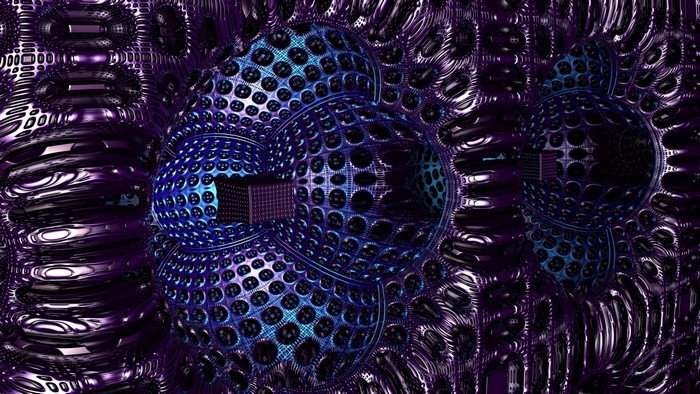 Abstract 3D fractal art with purple and blue.