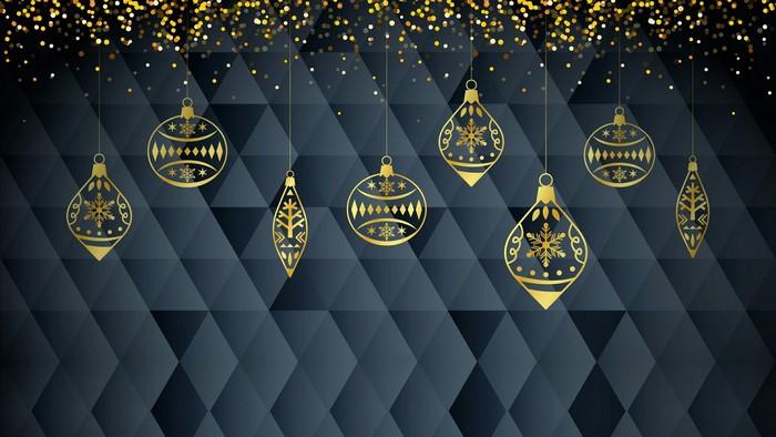 Golden Christmas Ornaments on Geometric Background