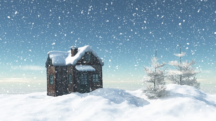4K Winter House and Trees