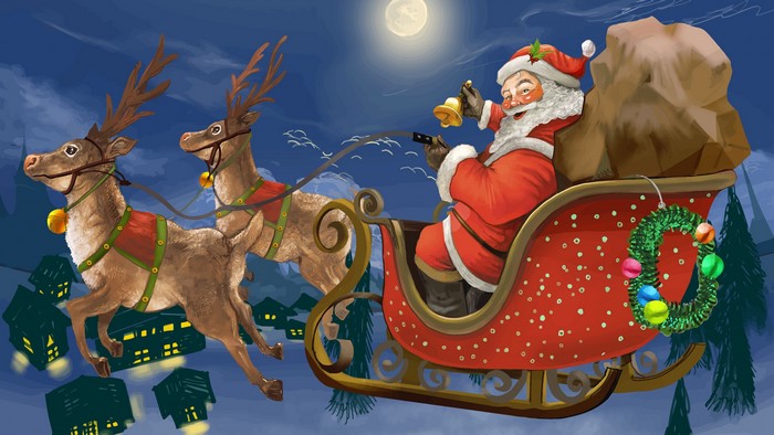 Santa Claus in a Sleigh with Reindeer