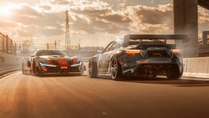 Subaru vs Toyota race cars on track
