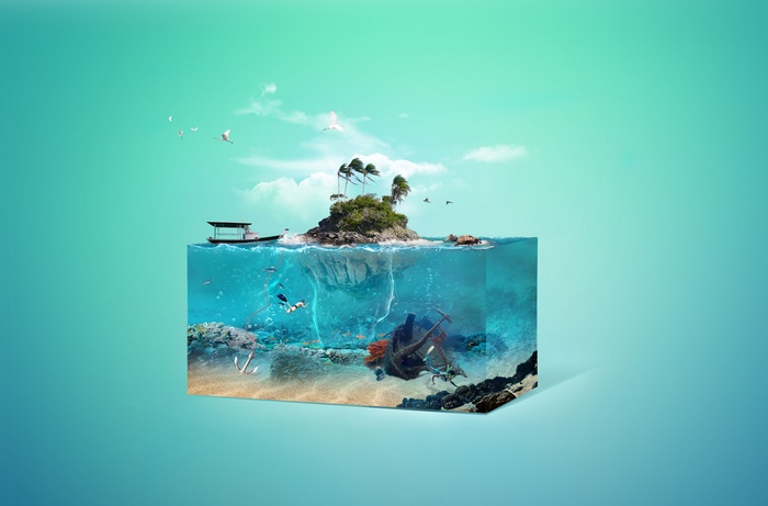 4K Island Aquarium with Shipwreck
