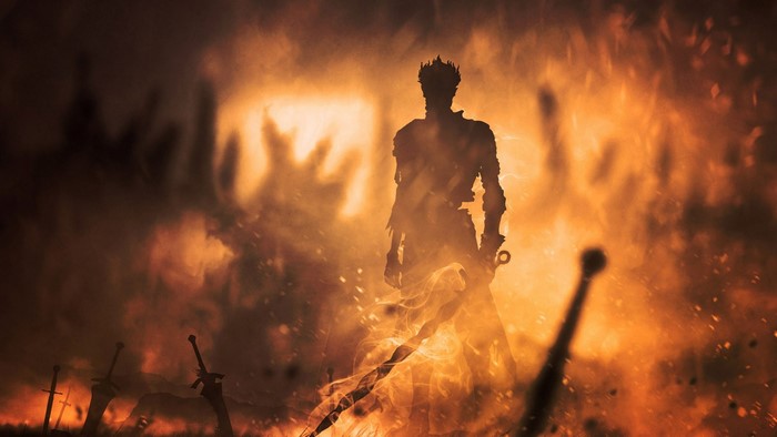 Dark Souls Knight in Fiery Landscape
