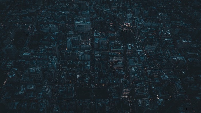 Aerial view of New York City at night