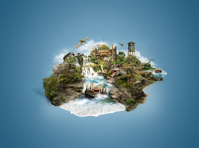 Jurassic Park Island with Dinosaurs and Water Ride