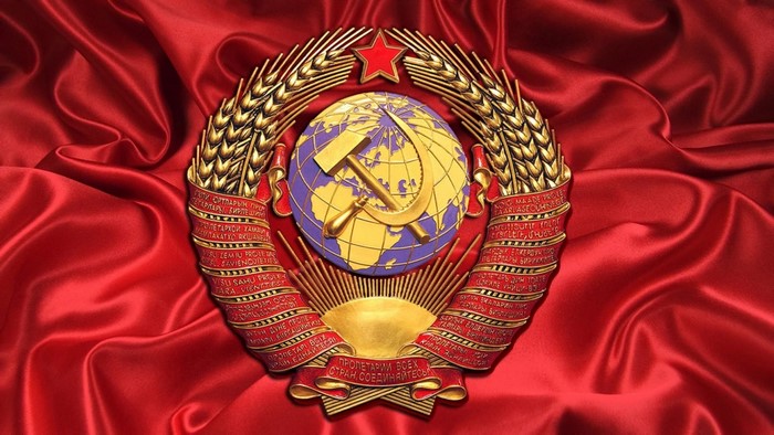 Coat of Arms of the USSR on red silk