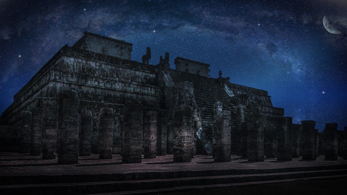 Ancient Mayan Pyramid at Night