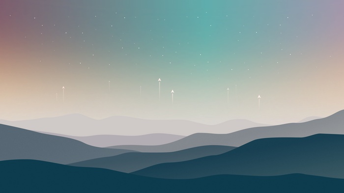 Minimalist landscape with stars and upward arrows
