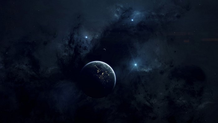 Earth and Moon in Nebula
