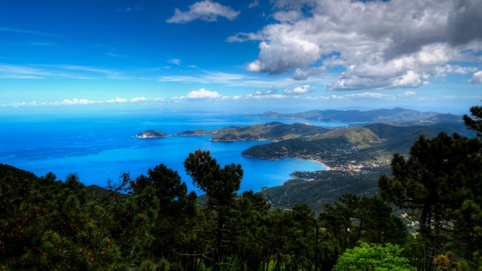 Scenic view of the Italian coast with islands and blue sea