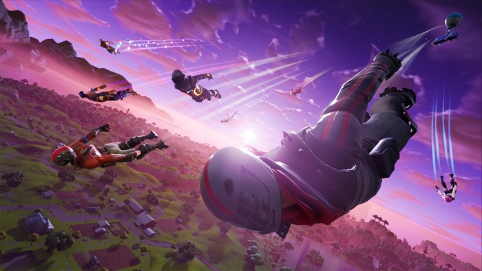 Fortnite Battle Royale characters skydiving