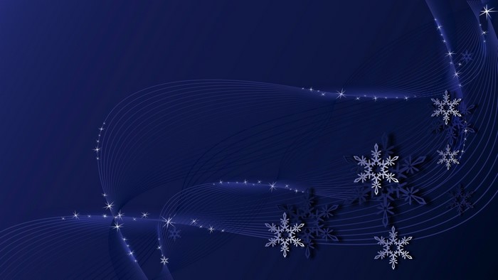 Winter snowflakes and light streaks on a dark blue background