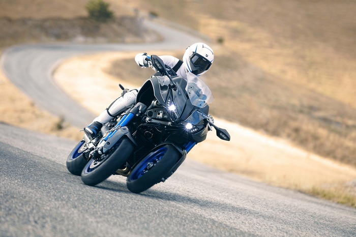 4K Yamaha NIKEN motorcycle on a winding road