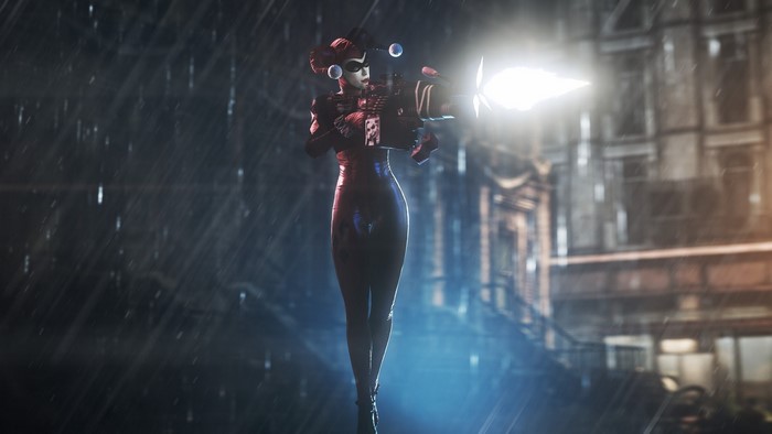 Harley Quinn from Batman holding a weapon