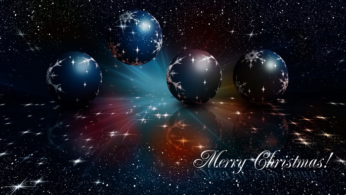 Christmas Ornaments in Space with Merry Christmas Text