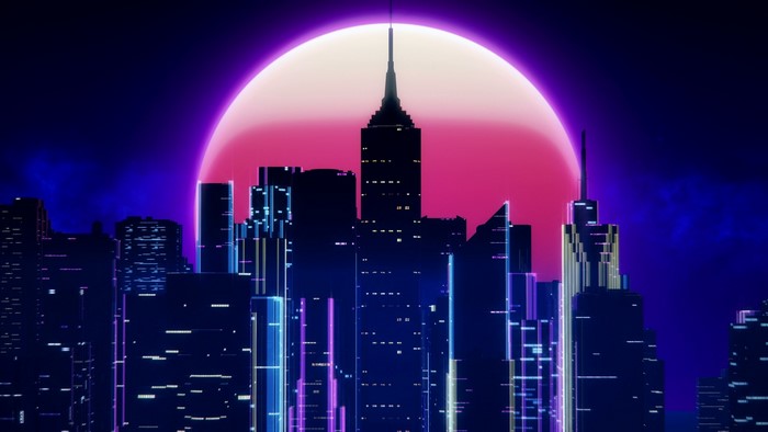 Retro Cityscape with Large Sun
