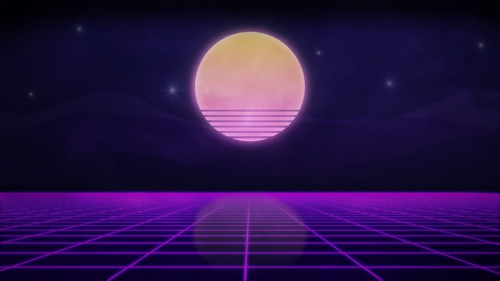 Retro Neon Grid Landscape with Sunset