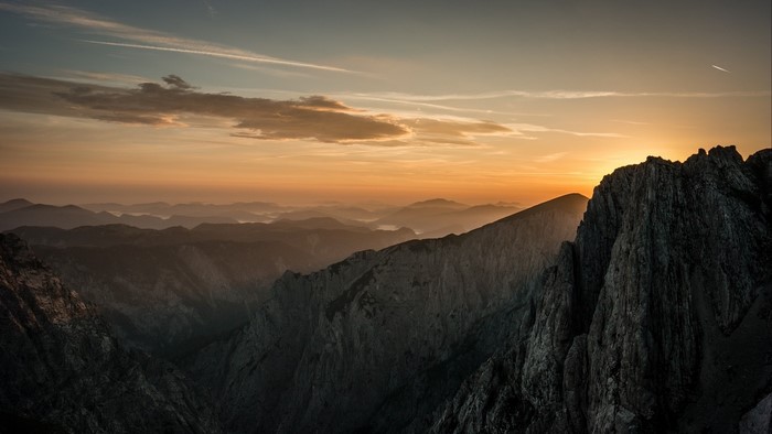 Mountain range at sunset in Austria